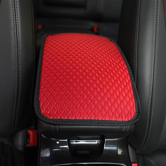 Car Center Console Cover, Anti-Slip Breathable All Seasons Automotive Mesh Armrest Box Pad Cover for Comfortable Support, Vehicle Interior Decor Universal for SUV, Truck, RV（Red）
