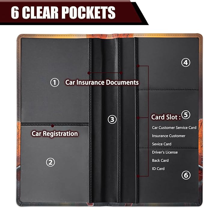 Car Document Holder with Magnetic Shut, Car Registration and Insurance Card Holder, Vehicle Glove Box Organizer Documents, Driver License Auto Paperwork Organizer Wallet,Red Cardinal In Fallen Leaves