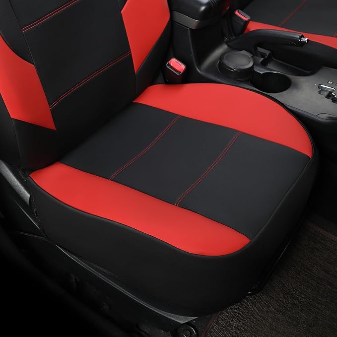 GIANT PANDA Front Car Seat Cover for Hyundai, Leather Bucket Seat Covers Custom Fit Hyundai Sonata Elantra Santa Fe Tucson Accent Kona Palisade Genesis Venue Ioniq (Red+Black) 2-Pack