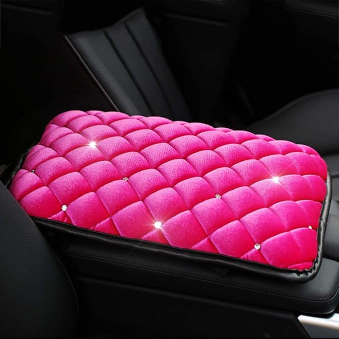 Evankin Vehicle Center Console Armrest Cover Pad,Soft Comfort Center Console Armrest Cushion for Car,Stylish Plush Design Car Armrest Cover Seat Box Cover Protector Universal Fit,Pink