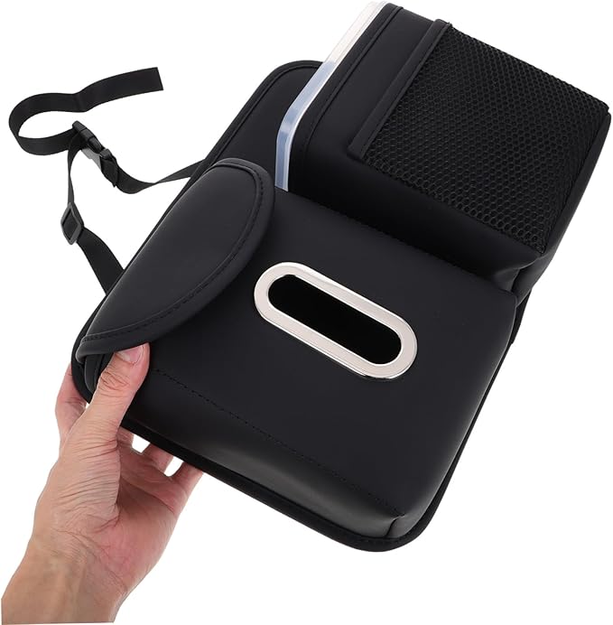 Mikinona Vehicle Backseat Organizer Tissue Box Holder and Cup Holders Multifunctional Car Storage Bag for Back Seat Space-saving Design Construction