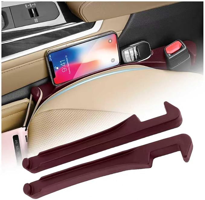 2PCS Car Seat Gap Filler Organizer with Side Hooks + Grooves,3 in 1 Car Seat Side Gap Filler for Filling Crevices and Storing Items,Updated No Drop Seat Guard Vehicle Accessories (Red)