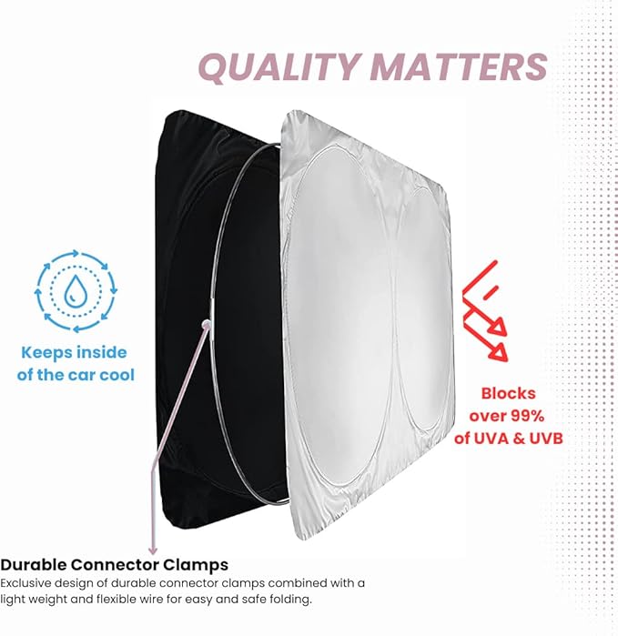 kinder Fluff Windshield Sunshade for Tesla S | Patented Car Sun Protection - Certified 99% UVR Block - Cool Car Interior | Foldable Sun Visor Cover | Automotive Accessories for Summer Heat