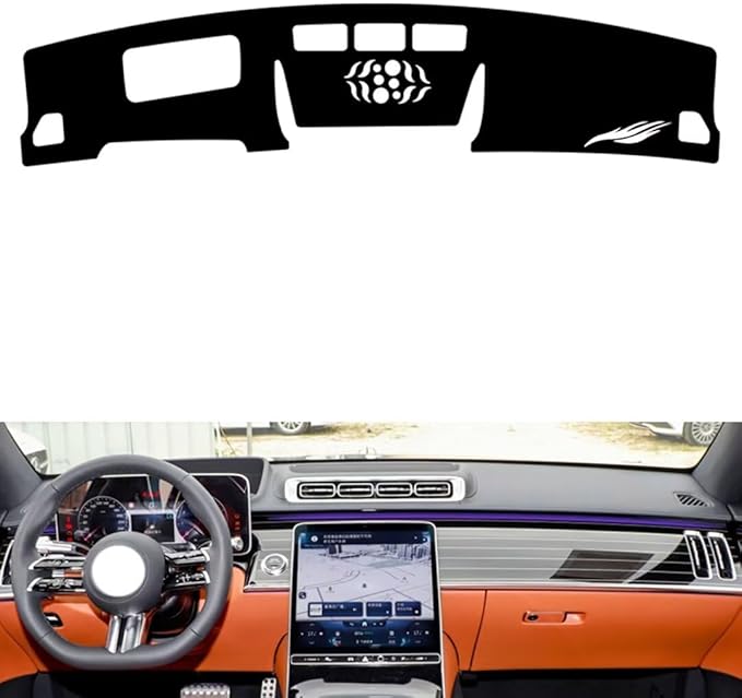 leather dashboard cover Compatible with Mercedes S Class（HUD） 2021-2024，dash cover（black）