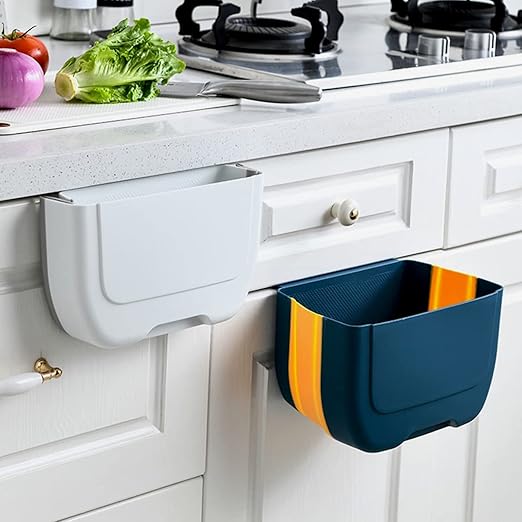 Hanging Folding Mini Trash Can for Kitchen Cabinet Door, Small Collapsible Garbage Bin Under Sink,Wall Mounted Waste Bin- Container Cabinet/Bedroom/Bathroom (3L)(White)