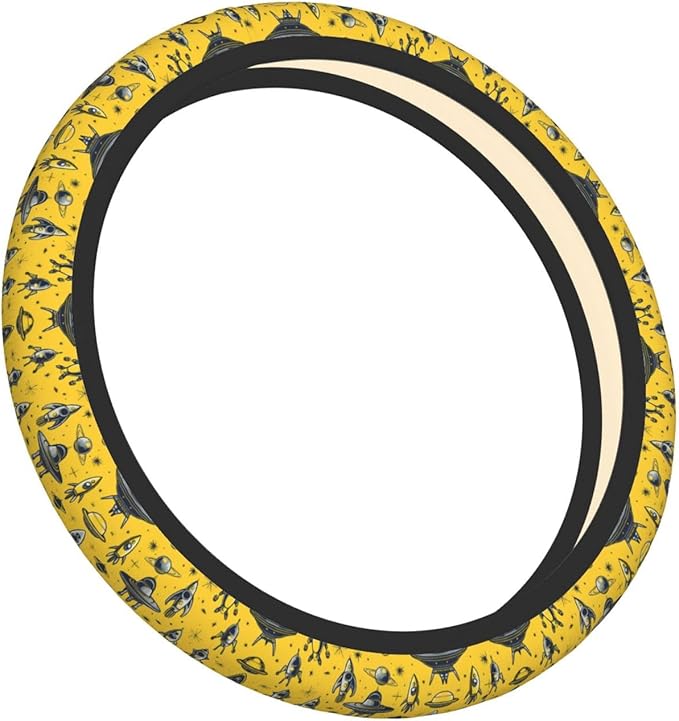 Space and Alien Neoprene Steering Wheel Covers Women Men Car Accessories, Universal 15 Inch Fit Auto, Suvs, Truck