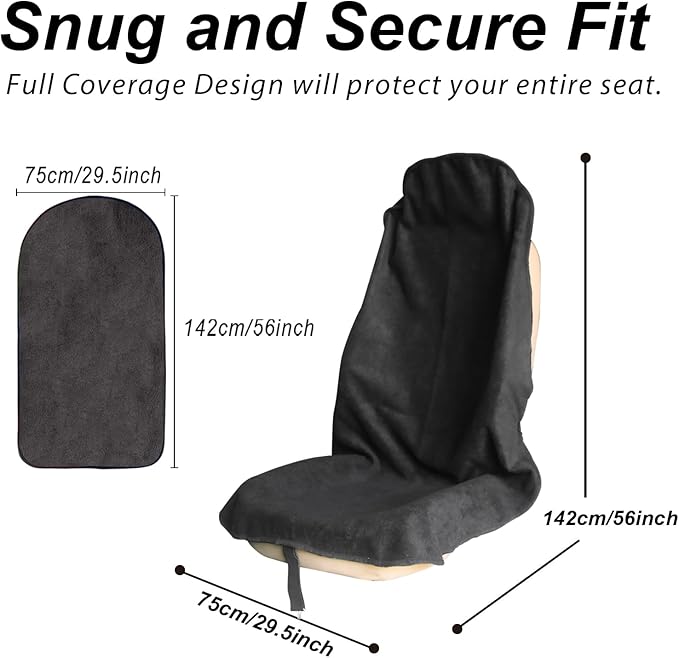 nbnhxnff Sweat Towel Car Seat Cover Protector Front Seats for Gym Workout, Running, Swimming, Beach and Hiking, Waterproof Universal Seat Cover for Car, Trucks, Van & SUV (Black, 2pcs Front Seat)
