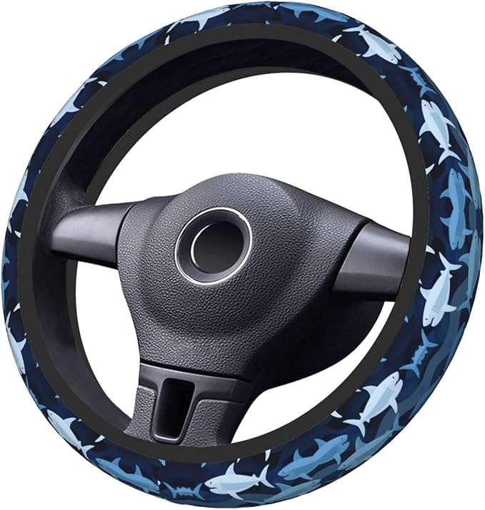 Neoprene Steering Wheel Cover Cute Shark Print Car Steering Wheel Cover Universal Fit for Most Cars