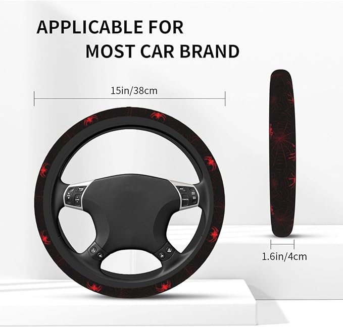 Halloween Steering Wheel Cover Elastic Non-Slip Car Steering Wheel Covers with Seat Belt Shoulder Pad for Women Men