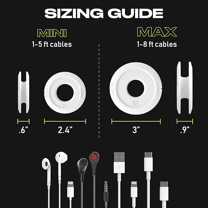 Side Winder Mini and Max Headphone, Earbud and Charging Cable Winder and Organizer Perfect for Wrapping Earbuds and Cords for Travel and Organization (White, Mini)