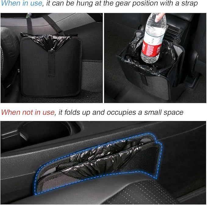Foldable Car Trash Bin, Oxford Cloth Hanging Garbage Bag Organizer, 1.85 Gallon Capacity, Leak-Proof Waterproof Auto Storage Container, Interior Accessories