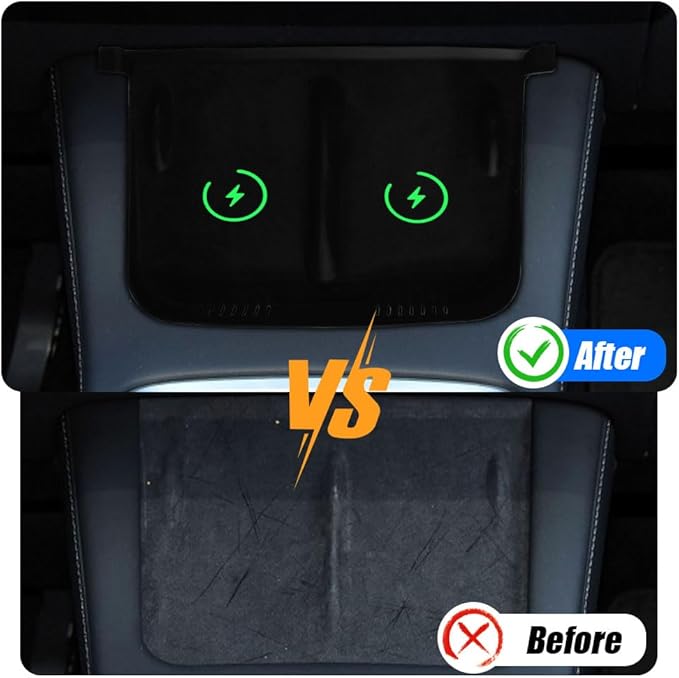 Center Console Wireless Charger Anti-Slip Silicone Mat, Waterproof Phone Pad for Wireless Charging, Car Interior Accessories Universal for Model 3 Model Y 2021-2024 (Luminous, Black)