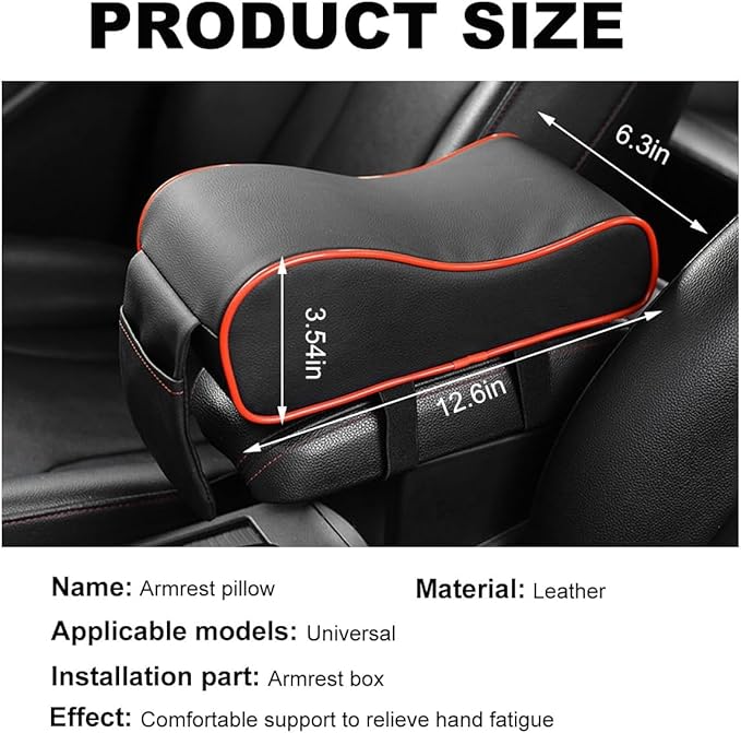 Car Center Console Cover Armrest Pad for Mazda CX 5 2017-2021, Memory Foam Armrests, Made of Leather, Soft and Breathable, with Side Pockets,Red