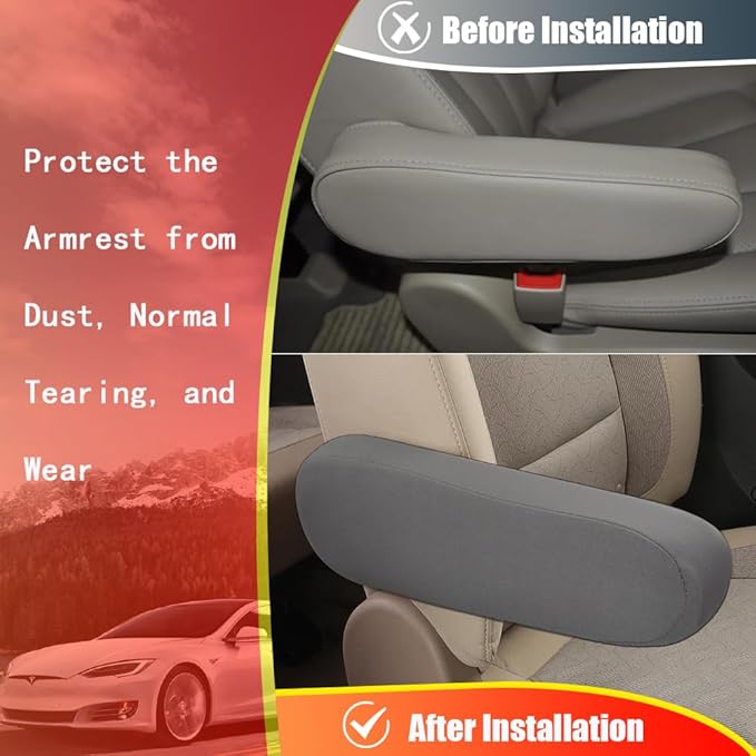 Smeyta 2PC Car Front Seat Armrest Covers,Universal Size Seat Arm Rest Cover,Flat Cloth Fabric Armrest Cover,Car Interior Accessories(Gray,1Pair)
