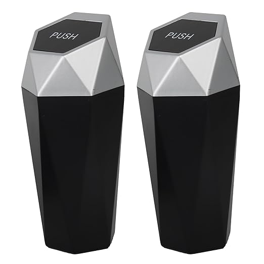 LoyaGour Car Trash Can Bin,Small Garbage Can with Lid,Automotive Cup Holder Mini Cars Trashcan,Portable Door Trash Cans,Car Essentials Gadgets Dustbin (2Pcs, Silver)
