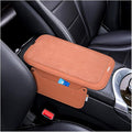 Car Center Console Cover, Leather Furry Fluffy Armrest Seat Box Cushion Pad with 2 Storage Bags, Comfortable Auto Interior Middle Console Protector, Compatible with Most Vehicle (Orange)