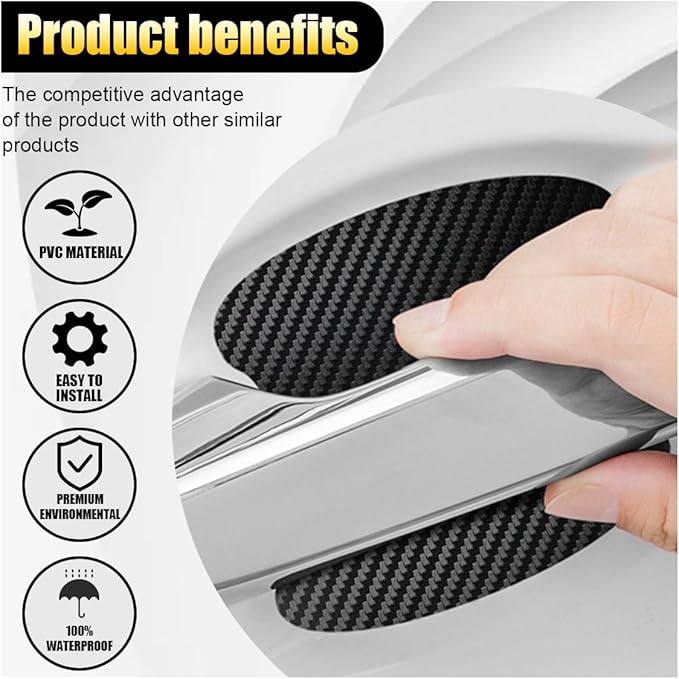 8 PCS Car Door Handle Anti-Scratches Sticker, Self-Adhesive & Non-Marking Car Door Bowl Paint Scratch Protective Films, Universal Protective Pad Sticker for Most Cars (Black)