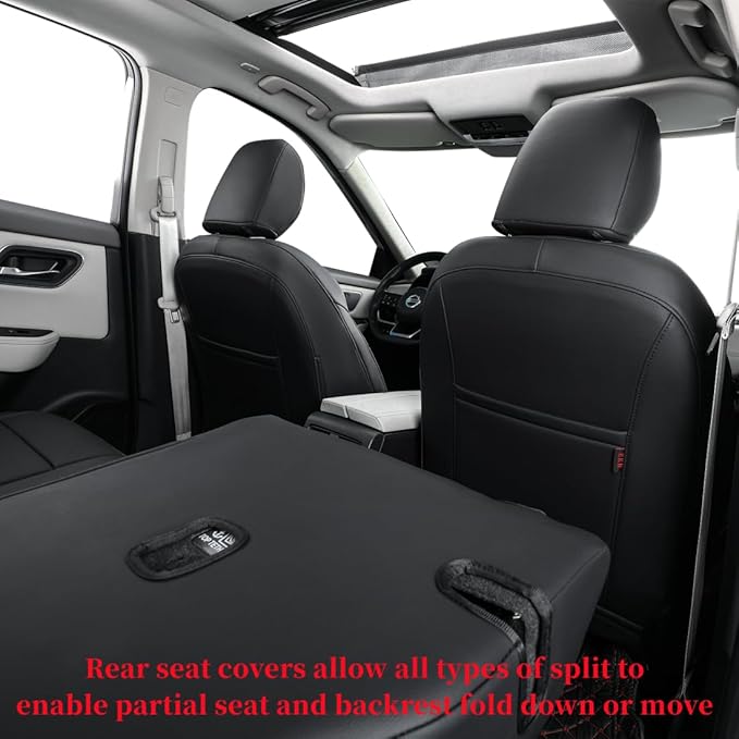 coverdream Full Set Custom Fit Rogue Car Seat Covers for Nissan Rogue Hybrid,Sport 2020 2021 2022,Full Coverage Leather Seat Protector(Black)