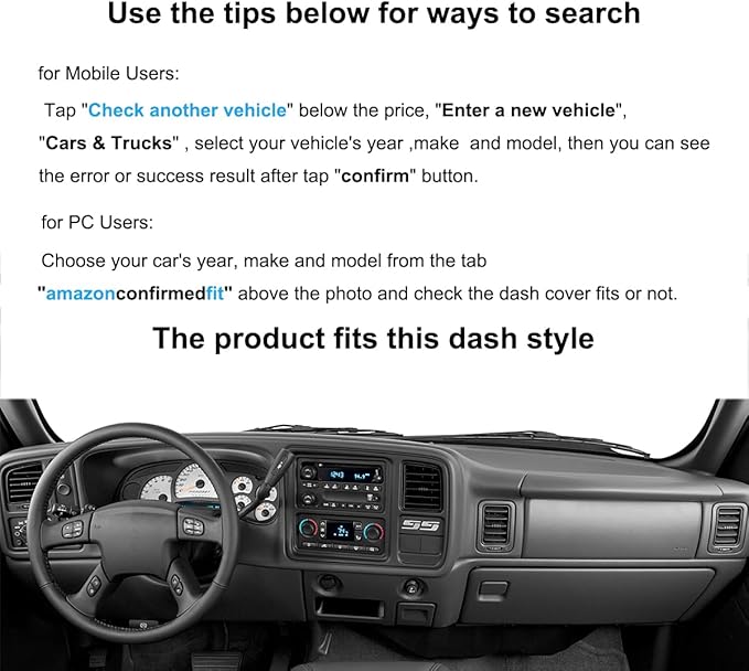 Dash Cover Mat Fit for 1999-2006 GMC Sierra/Chevy Chevrolet Silverado 1500 2500 3500 HD,2000-2006 GMC Yukon/Yukon XL/Chevy Suburban Tahoe Avalanche,Dashboard Pad Carpet (99-06 Black) Y44
