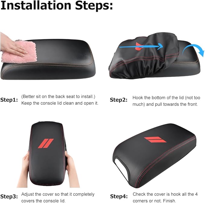 INTGET New Upgraded Center Console Cover for Dodge Charger Accessories 2011-2020 2021 2022 2023 for Chrysler 300 2015-2022 Leather Armrest Cover Console Lid Protector Cushion Pad