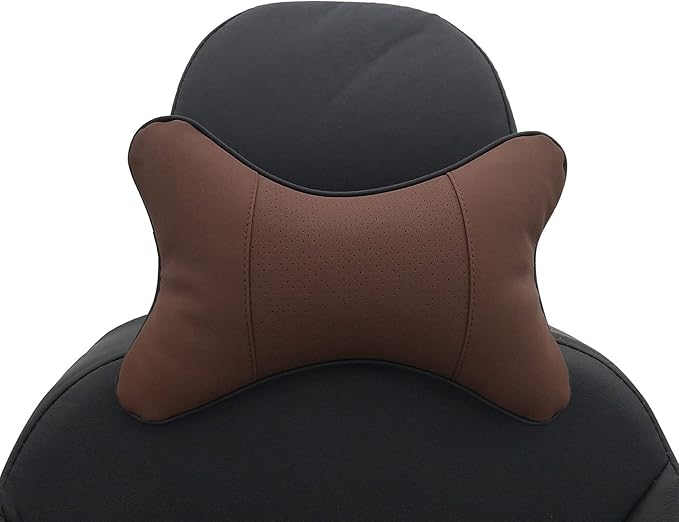 Thomakoo Car Neck Pillows 2pcs Pack Car Headrest Pillow Pu Leather Car Cervical Pillows for Traveling Car Pillows Filled by Fiber (Brown)