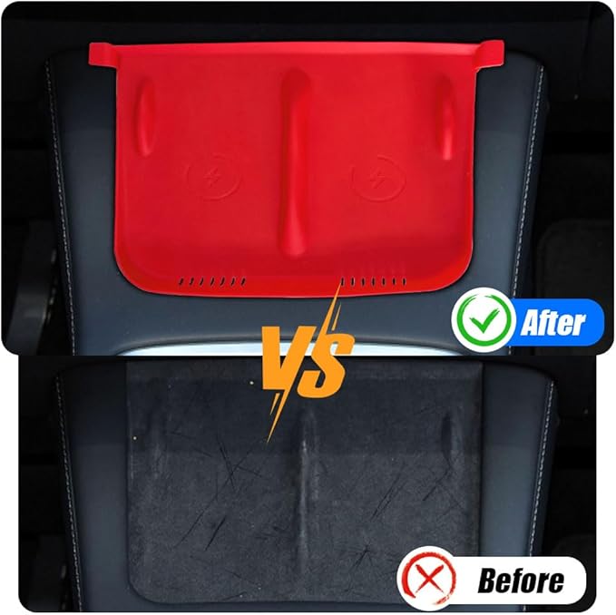 Center Console Wireless Charger Anti-Slip Silicone Mat, Waterproof Phone Pad for Wireless Charging, Car Interior Accessories Universal for Model 3 Model Y 2021-2024 (Regular, Red)