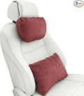2PCS Car Pillow for Car Neck Pillow for Driving Seat Leather Neck Support Soft Cushion Back Support Head-Rests for Vehicle Sleeping with Elastic Adjustment Strap (Red, Head and Lumbar)