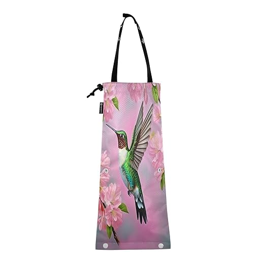 Hummingbird and Cherry Blossom Car Trash Bag Waterproof Foldable Hanging Garbage Bag Adjustable Car Trash Can Sundry Storage Bag for Automotive Front or Back Seat, 2Pack