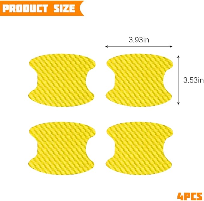 Car Door Handle Cup Protector, 4PCS Carbon Fiber Anti-Scratch Vehicle Door Handle Bowl Sticker, Self-Adhesive Automotive Paint Protective Film, Universal for SUV RV Truck (Yellow)