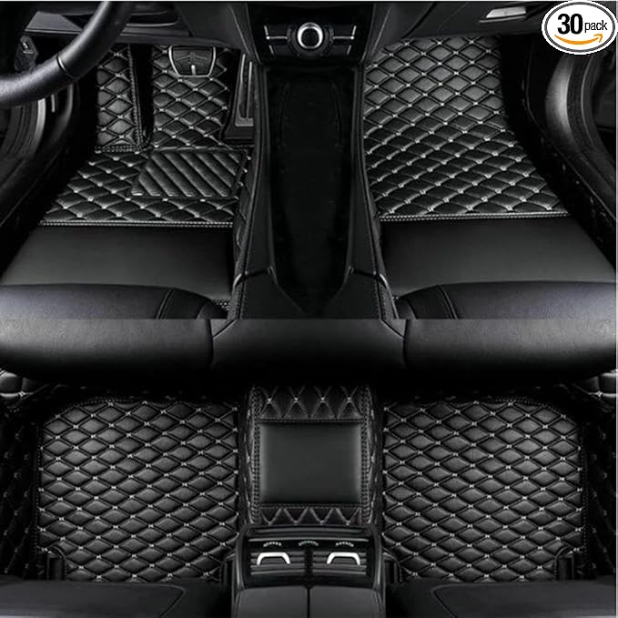 Custom Luxury Black Leather Car Floor Mats Upgrade Your Car's Interior All-Weather Protection for Cars, SUVs, Trucks Compatible with Automotive Floor Mats (Black Beige)