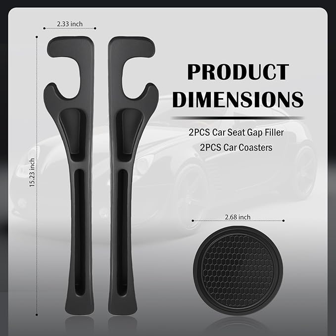2-in-1 Car Seat Gap Filler Organizer & Car Coasters for Cup Holders Set,New Cars Seat Gap Plug with Storage Slot,Universal in Between Cars Seats Catcher Fit for Trucks SUVs