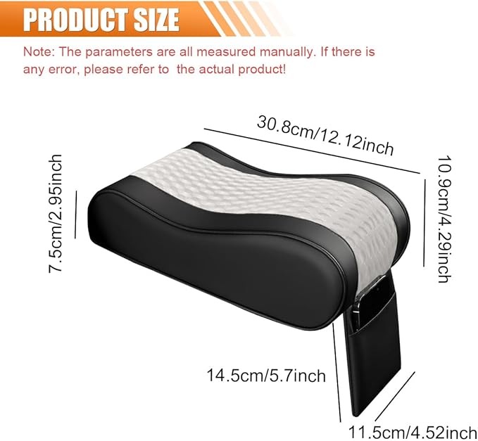 Car Armrest Cushion, Memory Foam Auto Center Console Armrest Pillow Pad with Storage Bag, Breathable Leather Middle Console Protective Pad with Phone Holder Relieve Elbow Pressure (WhiteGray)