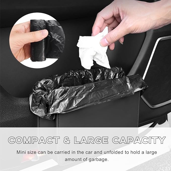 Foldable Waterproof Leather Car Garbage Organizer Holder, Automotive Mini Dustbin Container with One Roll Trash Bag, Universal Interior Car Accessories (Trash Bag)