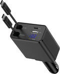 Retractable Type C Fast Car Charger,45W 4-Port USB C & USB A Car Phone Charger Adapter with 31.5 Inch Retractable USB C Cable for iPhone 17 Pro Max/16e/16 Samsung Galaxy A17/A16/A15/S25 Ultra Pixel 10