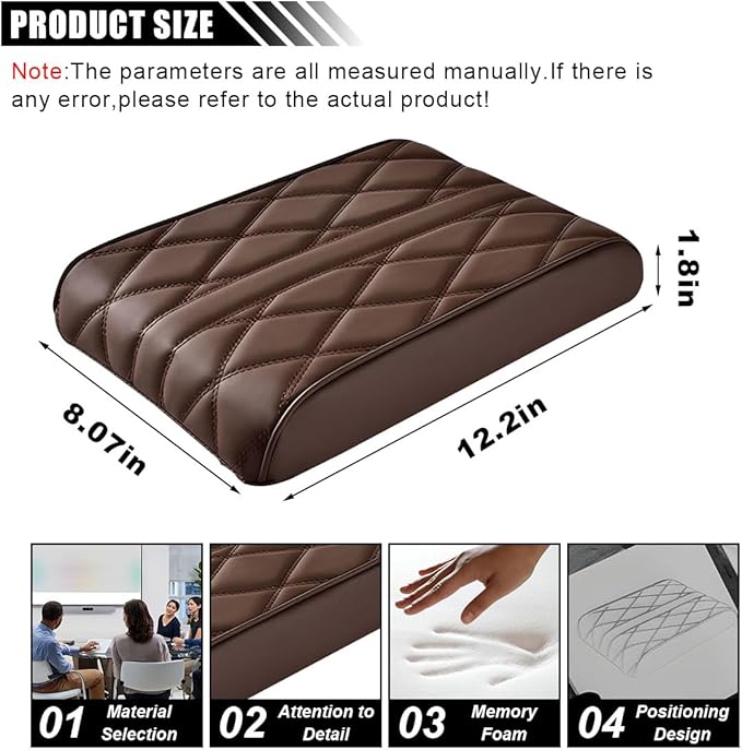 Car Center Console Cover Pad, Leather Auto Console Arm Rest Cover, Waterproof Car Armrest Seat Box Cushion Protector, Memory Foam Armrest Pillow for Most Cars (Coffee)