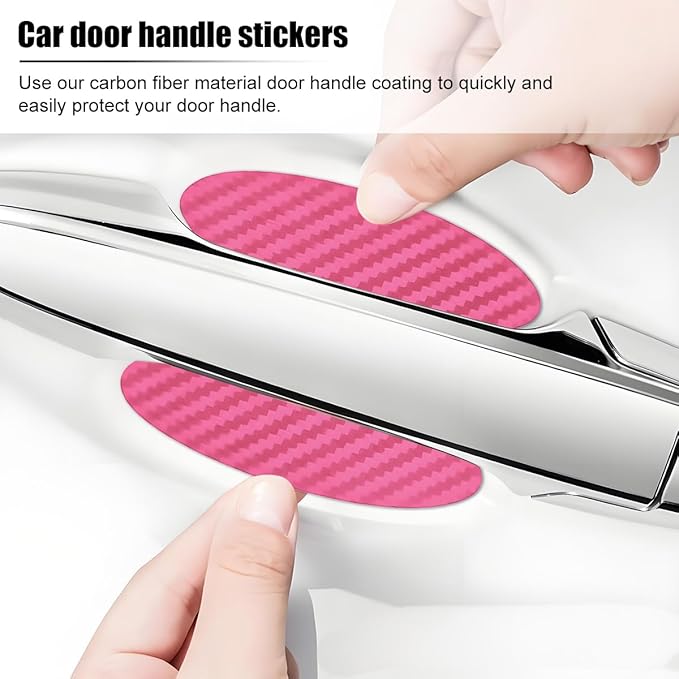 Car Door Handle Cup Scratch Protector, 4PCS 3D Carbon Fiber Vehicle Handle Bowl Sticker, Automotive Exterior Door Cup Protection Decal, Universal for SUV Caravan Automobile (Pink)