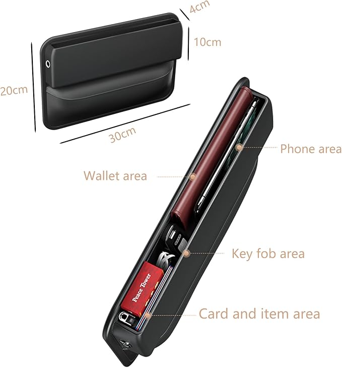 K LAKEY Car Seat Gap Filler Organizer,Premium PU Leather Storage Box No Slip Pad Compatible with Phone Key Wallet Phone Sunglasses Pockets Seat Catcher Holders Console Side Organizers Driver Side