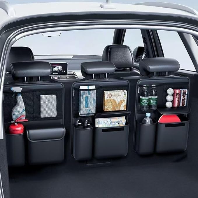 Car Trunk Organizer Backseat Storage Bag for Honda CRV Hybrid 2023-2026, Heavy Duty Hanging Cargo Net Pocket Space Saving Leather Interior Accessories,3pcs