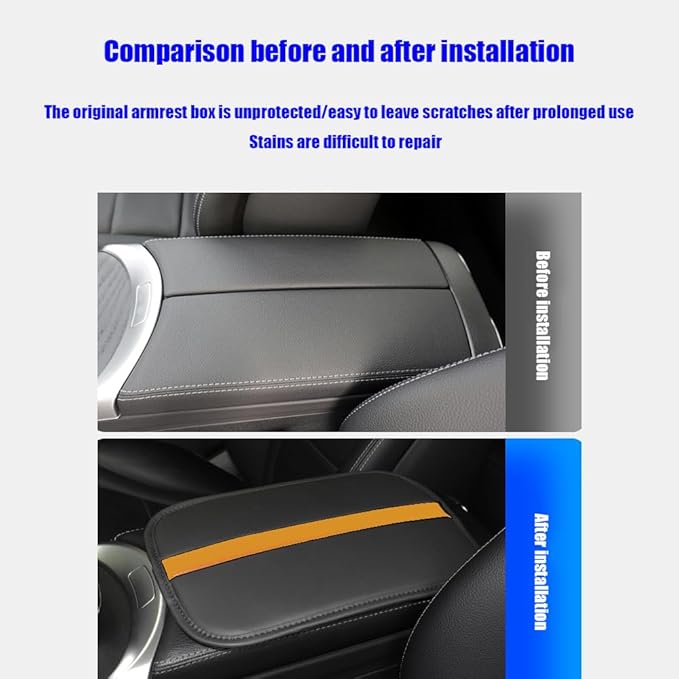 Car Armrest Seat Box Mat, PU Leather Center Console Cover, Universal Waterproof Car Interior Accessories, Arm Rest Box Protector Cushion Pad for Most Vehicle (Orange)