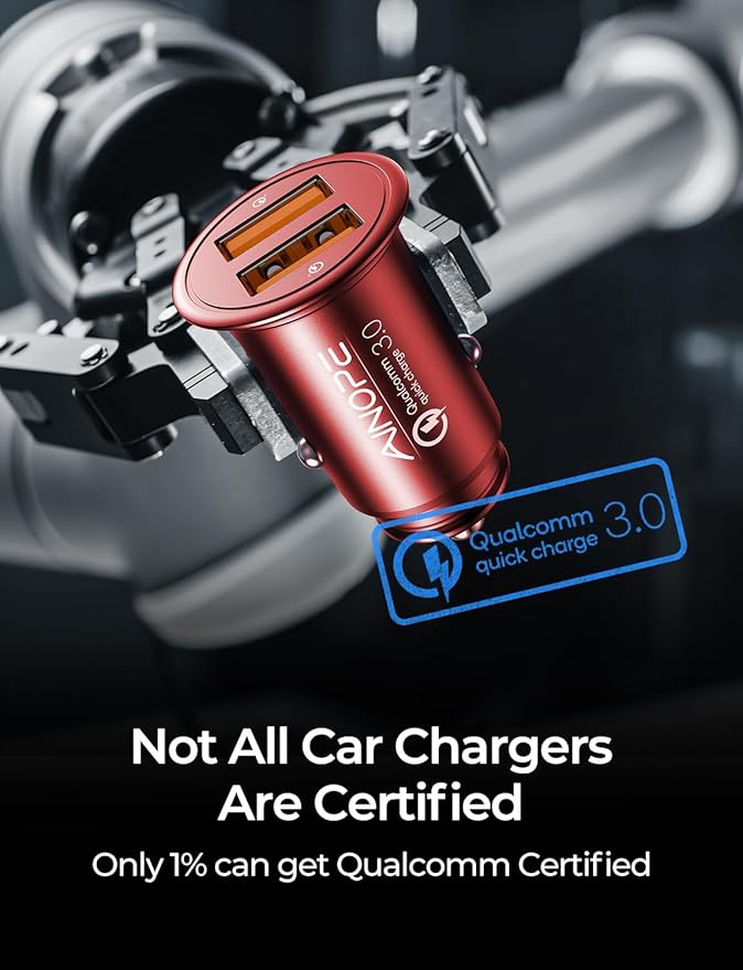 Super Fast Car Charger USB Fast Charge AINOPE Android Car Charger Adapter 45W All Metal Lighter USB Charger Quick Charge for iPhone 15/14/13/12/11pro/x/8/Samsung S24/S23/S22/S22+/Ultra/S21/Note 9 Red