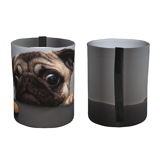 Cute Pug Dog Print Car Trash Can Leak Proof Hanging Waterproof Garbage Can Multipurpose Trash Bin for Car SUV Front Seat Headrest Collapsible and Portable Storage Pocket
