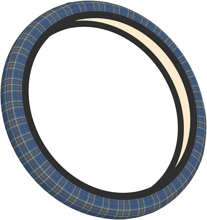 Thickened Elastic Steering Wheel Cover, Plaid Clan Thompson Grey Blue Check Tartan Ultra, Soft, Breathable, Fit for Cars, SUVs, Trucks, Stylish Comfortable Grip