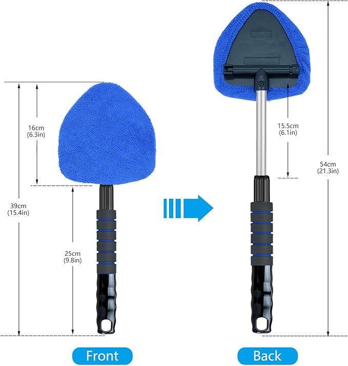 Gven Windshield Cleaner Tool 21" Car Window Cleaner Inside Windshield Cleaning Wand Supplies Interior Glass Care Product Car Accessories with with Extendable Handle& Microfiber Pads