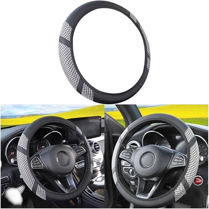 Zipelo Elastic Stretch Car Steering Wheel Cover, Leather Breathable Vehicle Steer Wheel Protective Guard, Anti-Slip Automotive Steer Wheel Protector Accessories, Universal for Most Cars (Light Gray)