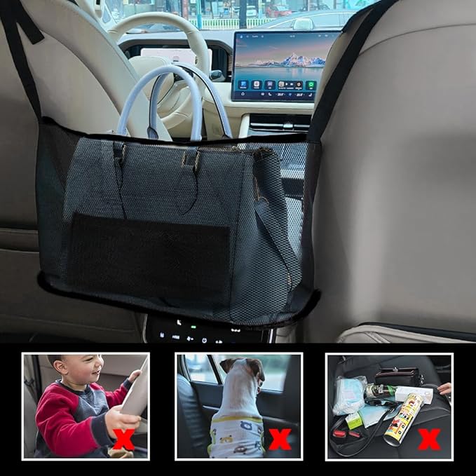 Car Net Pocket Handbag Holder, Purse Holder for Car, Driver Storage Netting Pouch for Handbag Purse, Mesh Vehicle Storage Organizer Between Front Seats Universal for SUV Truck RV (Red)