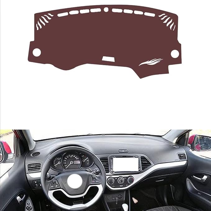 Leather Dashboard Cover Compatible with KIA Morning 2013-2019,Dash Board Cover mat Anti-Slip Sun-Proof and dust-Proof(Brown)