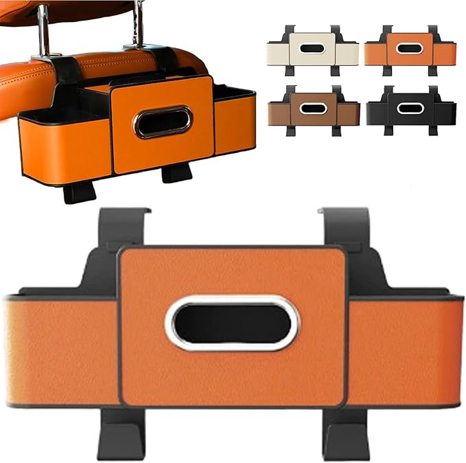 Car Organizer and Storage Box, Car Organizer and Storage Box Back Seat, 4 in 1 Multifunctional Car Back Seat Storage Box with Drink Cup Holder Tissue Box,for Drinks, Handbag (1, Orange)