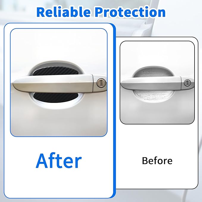8 Pcs Car Door Handle Cup Scratch Protector, Durable TPU Carbon Fiber Door Bowl 3D Sticker, 3.74''×3.93'' Universal Doors Handle Protectors for Most Vehicles (Medium-Black)