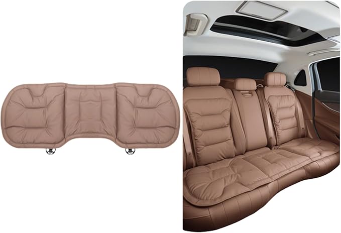 Bzxpk Skin-Friendly & Dirt-Repellent Leather Car Seat Cushion, Non-Slip PU Leather Seat Cover for Car, Office Chair & Travel, Breathable Comfort Cushion (Khaki, Rear Row)