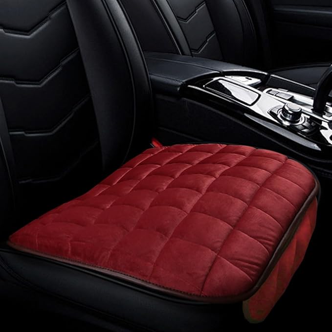 Car Seat Cushion, Soft Plush Vehicle Driver Seat Pad with Storage Pocket, Non-Slip Flat Rubber Bottom, Universal Seat Protector Cover for Truck, Car, SUV, Home, Office, Chair(Red)